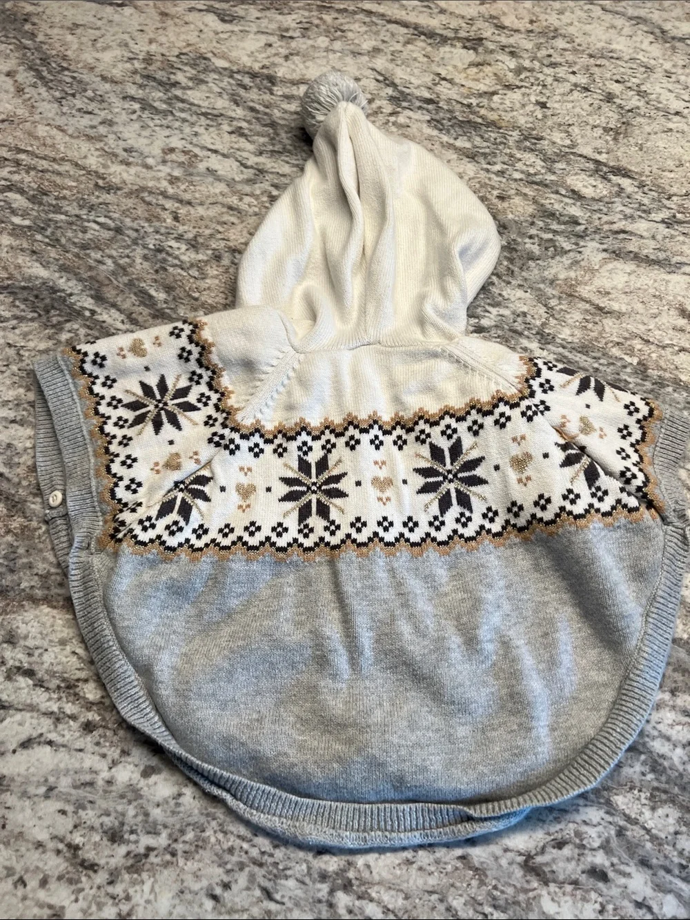 Gymboree Hooded Fair Isle Knit Poncho Sweater Cream and Gray EUC 3T